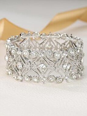 Stunning Wedding Bridal Crystal Cluster Stretch Bracelet Prom Bridesmaid